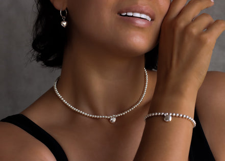 Necklace Heart Silver Beads