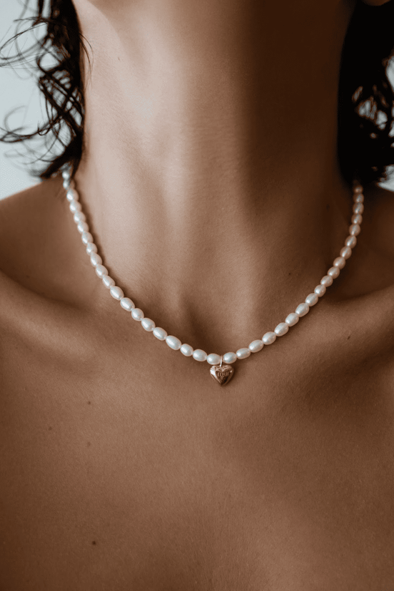 Necklace Heart Large Pearl Gold