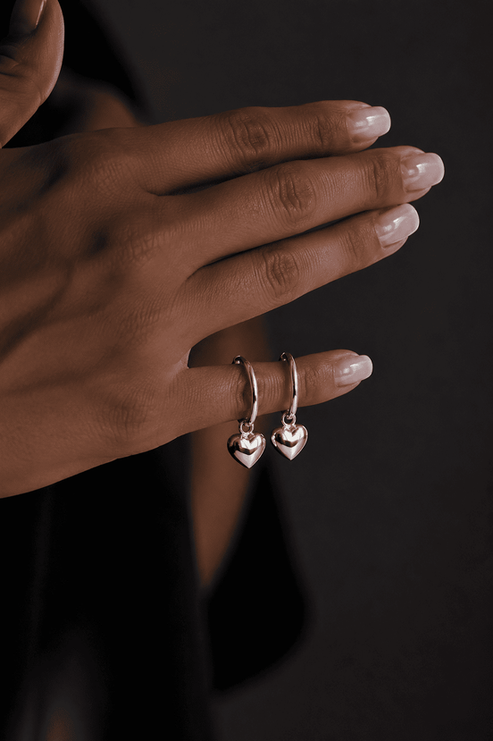 Heart Hoop Earrings — silver hoop earrings with heart charm, view 2
