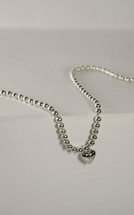 Necklace Heart Silver Beads