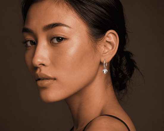 Heart Hoop Earrings — silver hoop earrings with heart charm