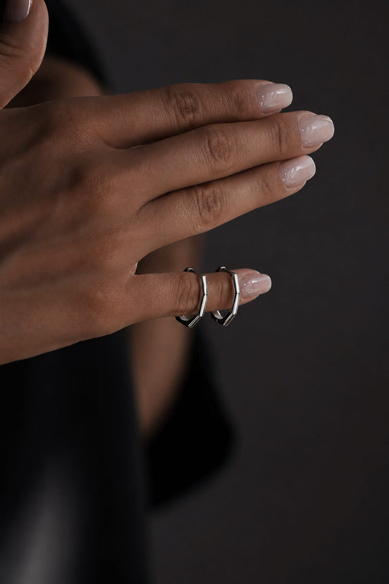 Forma Hoop Earrings Silver — silver geometric hoop earrings, view 2