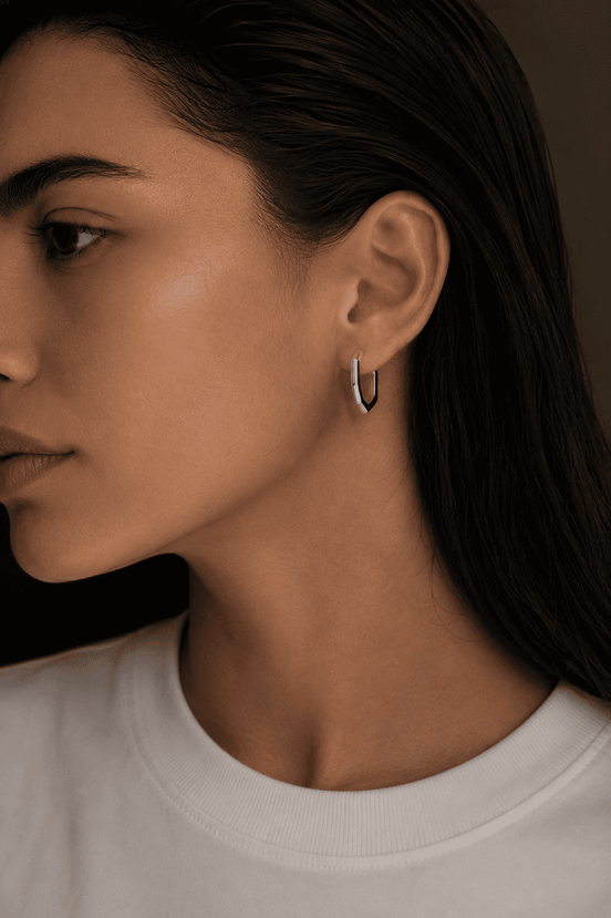 Forma Hoop Earrings Silver — silver geometric hoop earrings