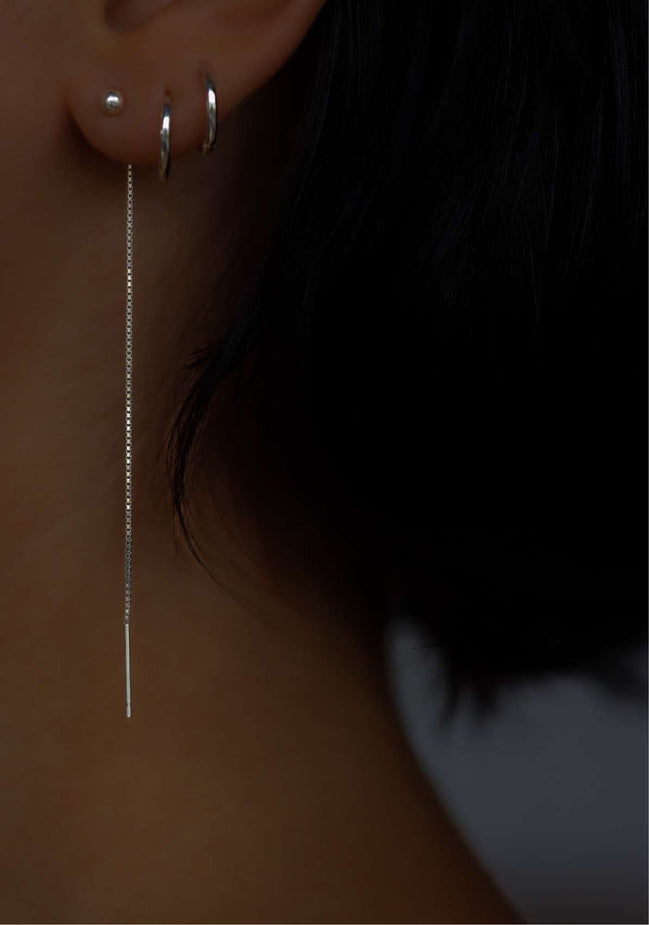 Threader Earrings Silver Bead